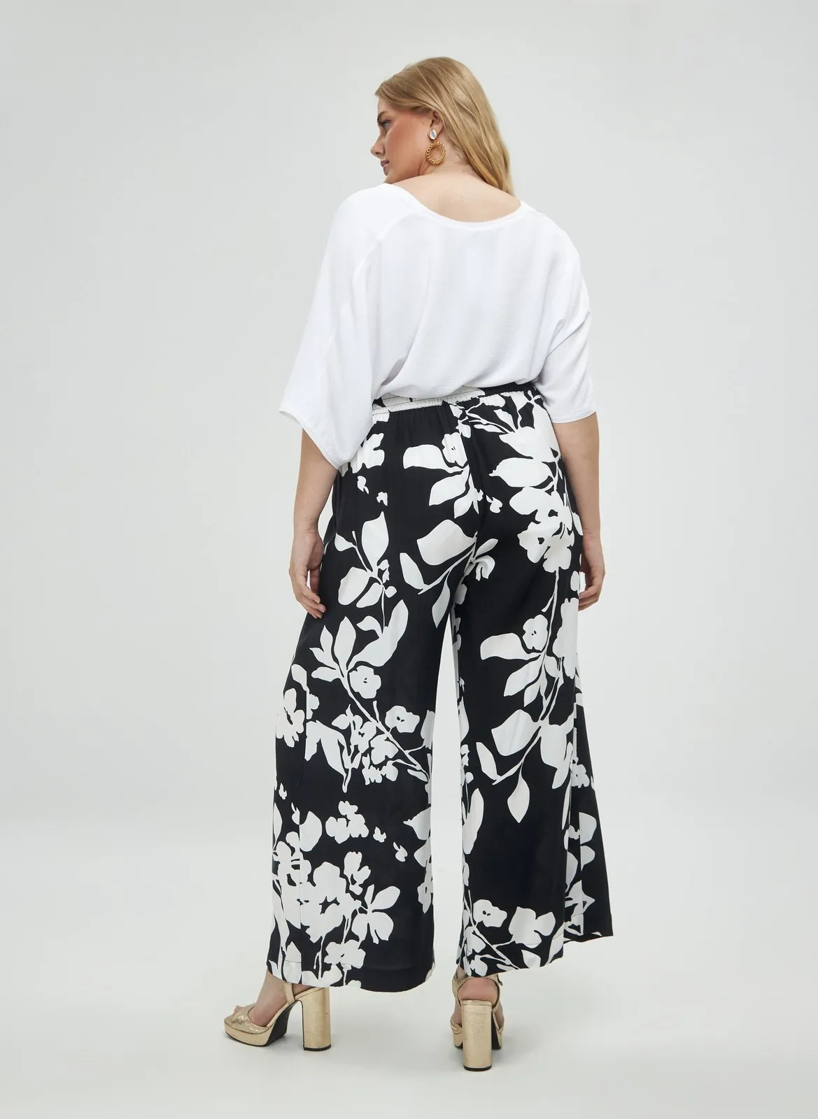 MAT FASHION Pantalón ancho de talle alto con estampado floral en multicolor