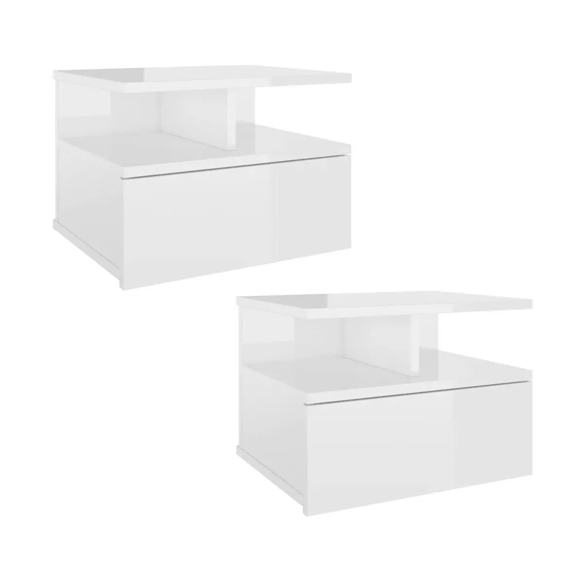 Mesita de noche flotante 2 uds madera blanco brillo 40x31x27