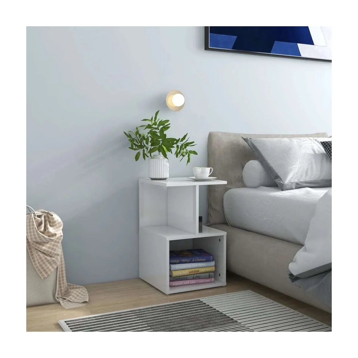 Mesita de noche madera contrachapada blanco brillo 35x35x55 cm
