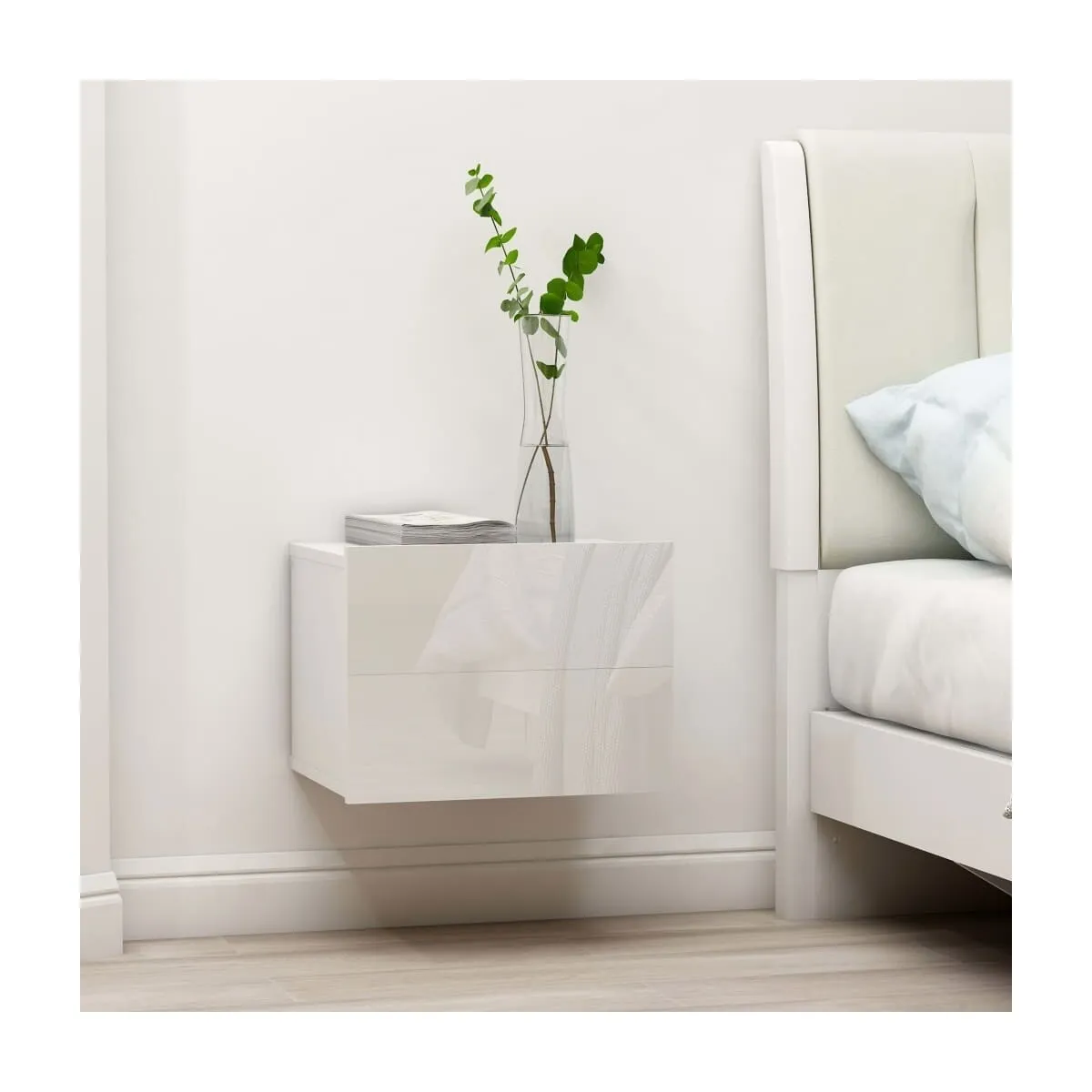 Mesita de noche madera contrachapada blanco brillo 40x30x30cm