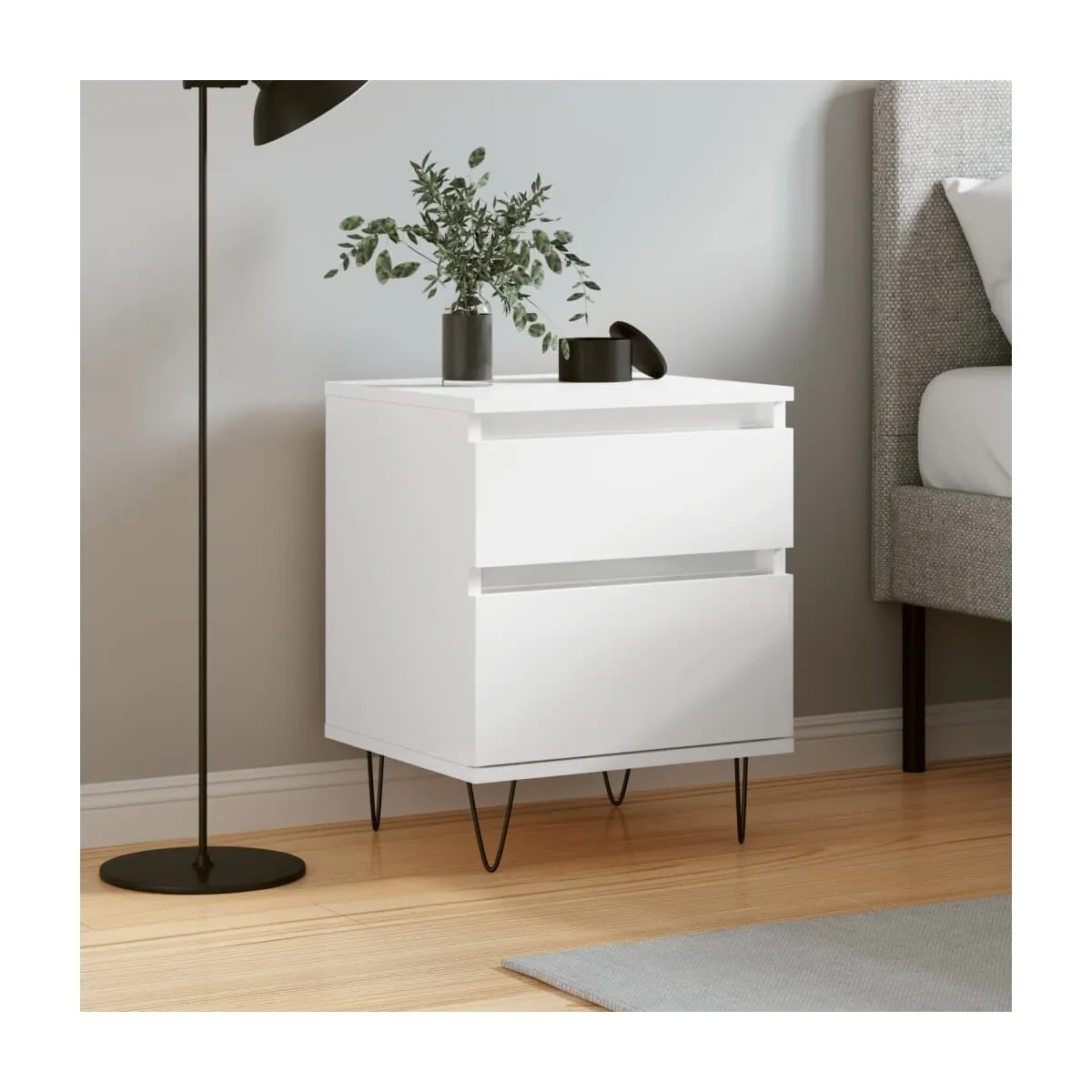 Mesita de noche madera contrachapada blanco brillo 40x35x50 cm