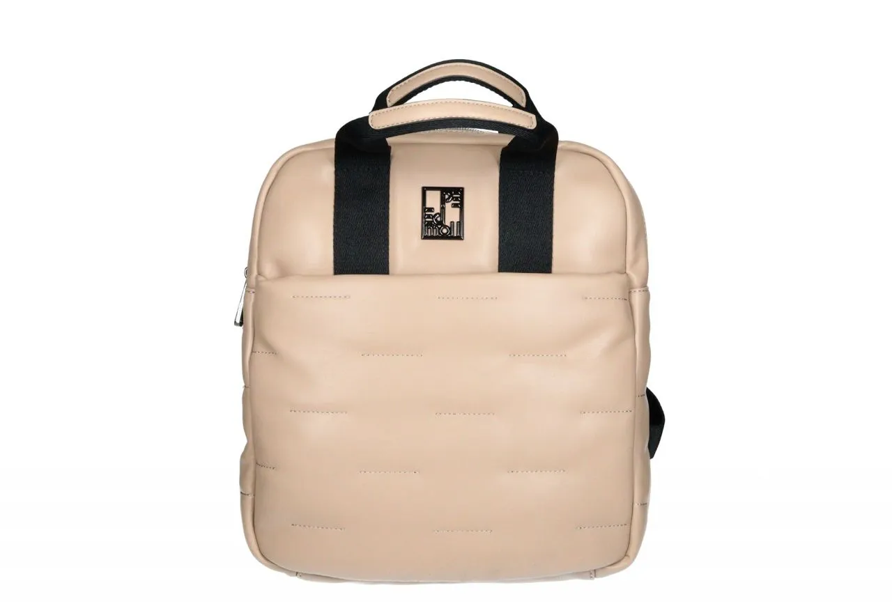 Mochila Acolchado Taupe Bolsillos Asas Cinta Negras