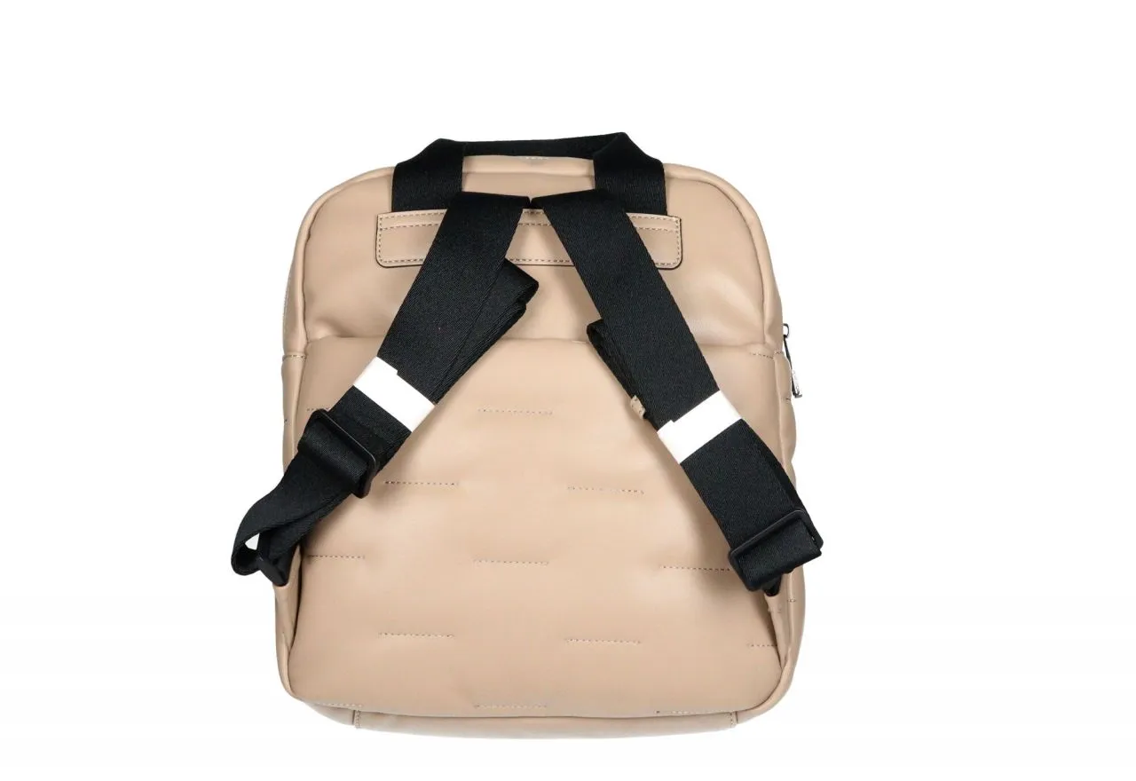 Mochila Acolchado Taupe Bolsillos Asas Cinta Negras