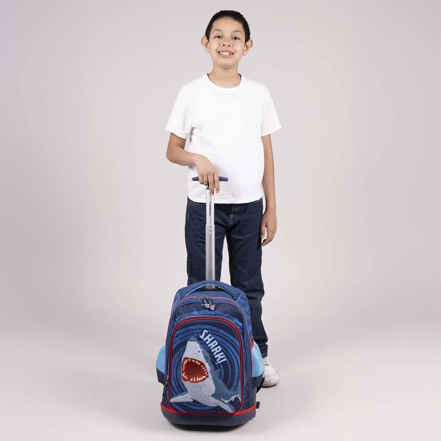 Mochila Con Ruedas Grande Azul Para Nio Chenson Sharky