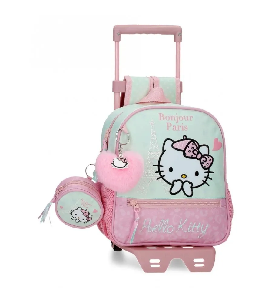 MOCHILA DE PASEO HELLO KITTY PARIS CON CARRO TURQUESA 23X25X10CM
