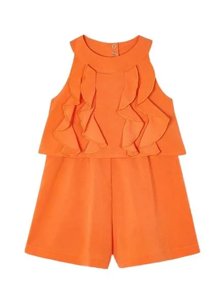 Mono Mayoral Volantes Crepé Naranja Para Niña