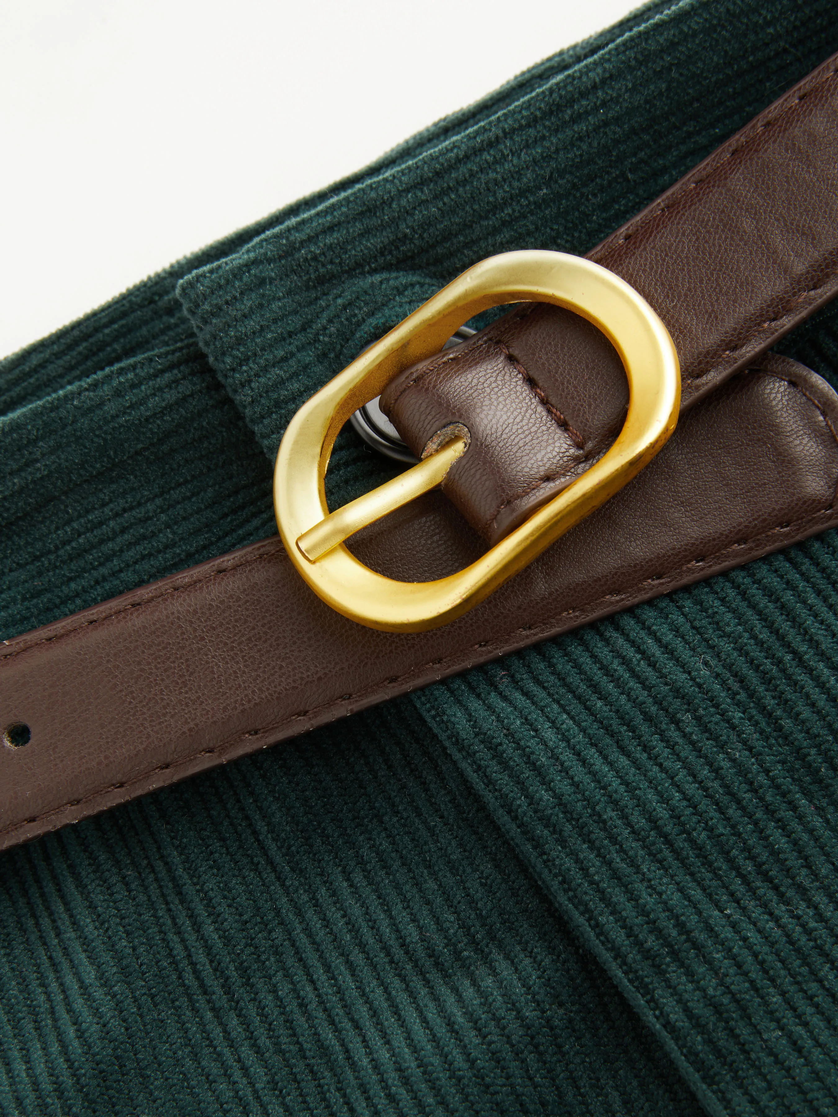  Pantalones de Pana de Cintura Media con Bolsillo y Pierna Recta con Cinturón