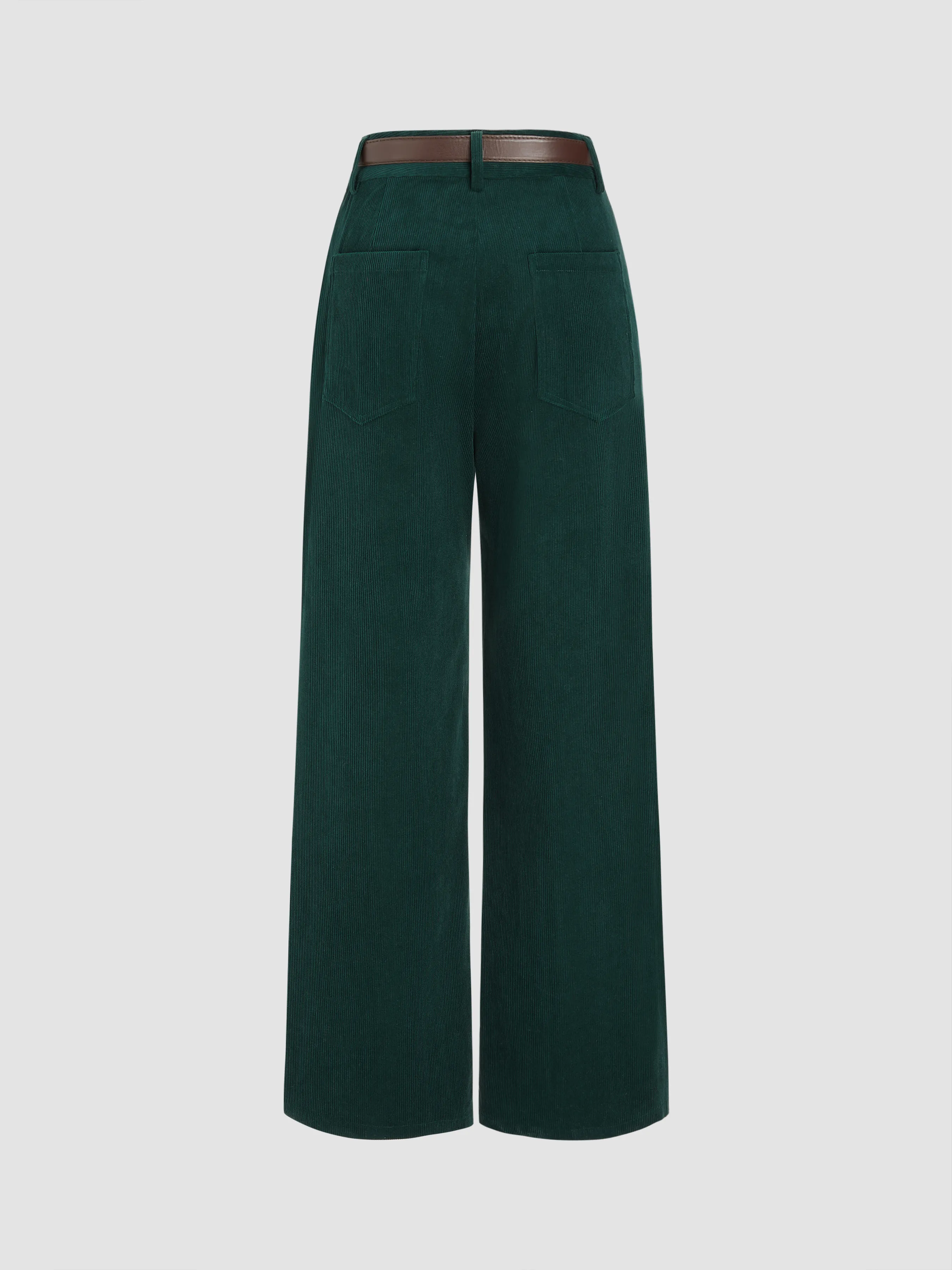 Pantalones de Pana de Cintura Media con Bolsillo y Pierna Recta con Cinturón