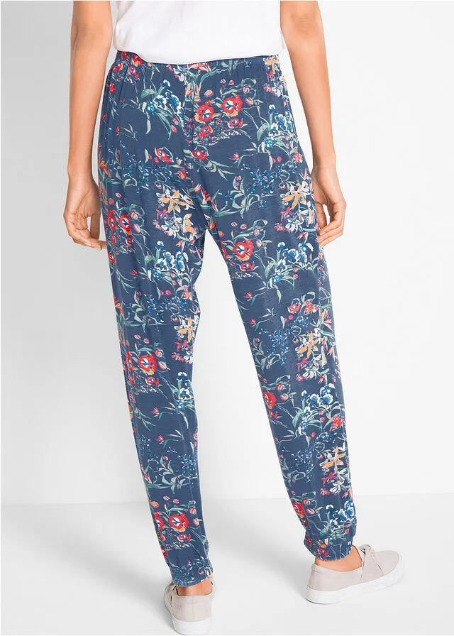 Pantalón bombacho de viscosa sostenible con cintura cómoda índigo con flores