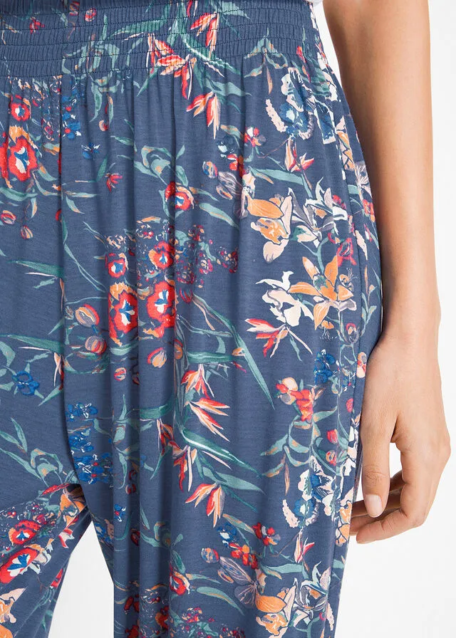 Pantalón bombacho de viscosa sostenible con cintura cómoda índigo con flores