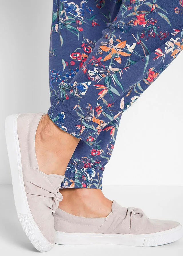 Pantalón bombacho de viscosa sostenible con cintura cómoda índigo con flores