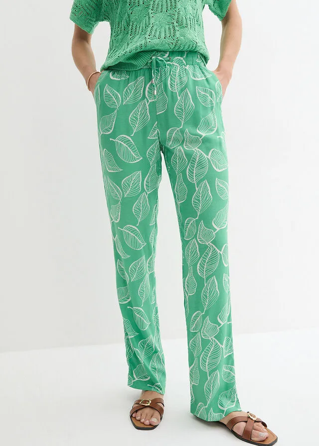 Pantalón con cintura elástica Verde ópalo/blanco estampado