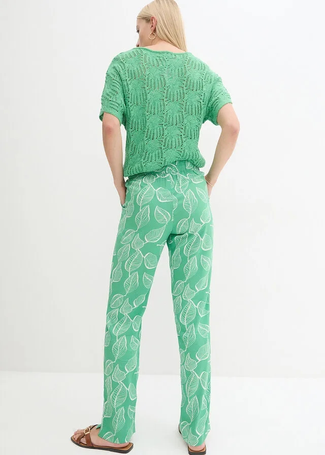 Pantalón con cintura elástica Verde ópalo/blanco estampado