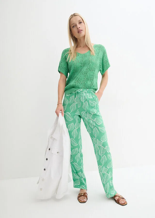 Pantalón con cintura elástica Verde ópalo/blanco estampado