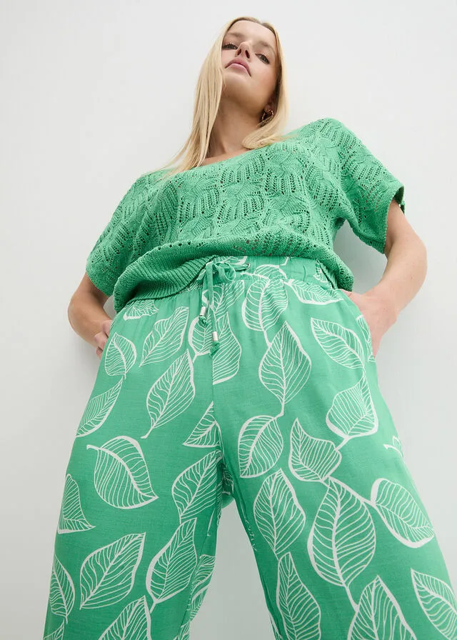 Pantalón con cintura elástica Verde ópalo/blanco estampado