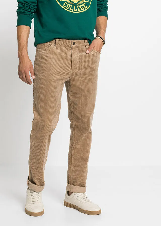 Pantalón de pana elástico de corte clásico Camel