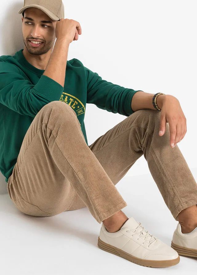 Pantalón de pana elástico de corte clásico Camel