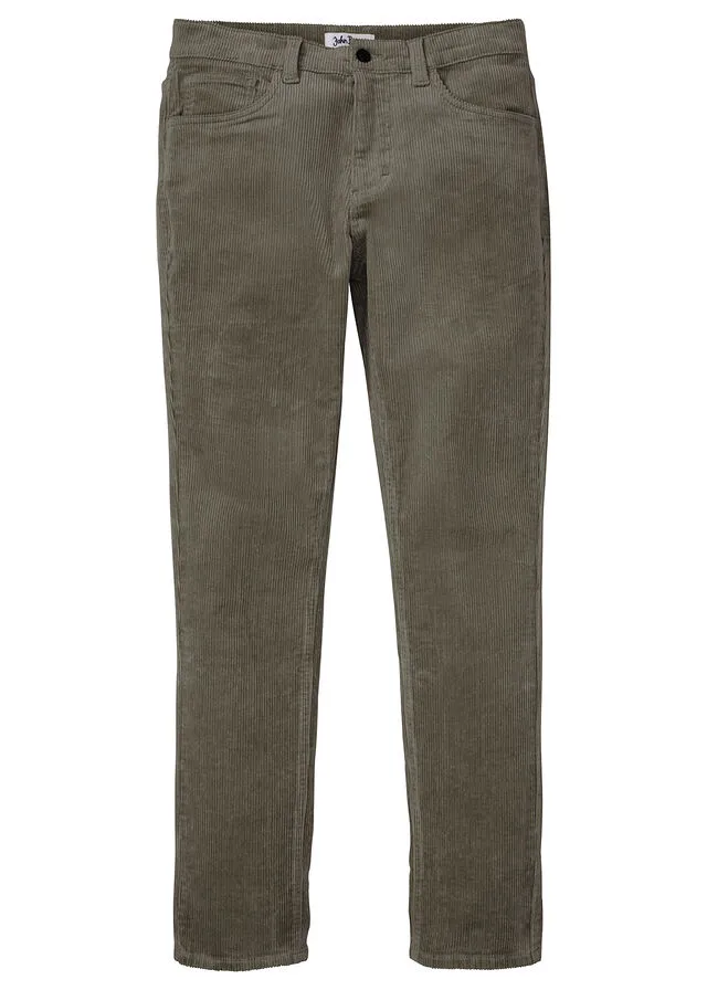 Pantalón de pana elástico de corte clásico Verde oliva oscuro