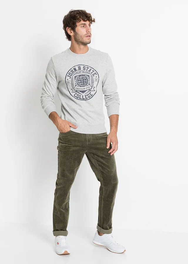 Pantalón de pana elástico de corte clásico Verde oliva oscuro