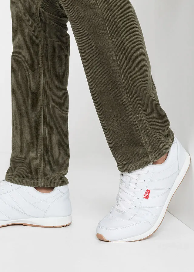 Pantalón de pana elástico de corte clásico Verde oliva oscuro