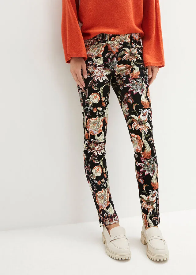 Pantalón elástico estampado Negro/rojo avellana estampado