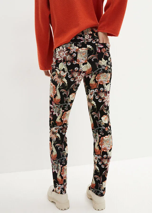 Pantalón elástico estampado Negro/rojo avellana estampado
