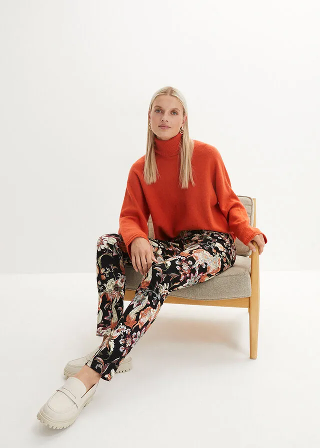 Pantalón elástico estampado Negro/rojo avellana estampado