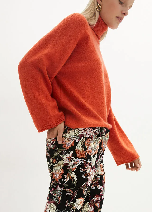 Pantalón elástico estampado Negro/rojo avellana estampado
