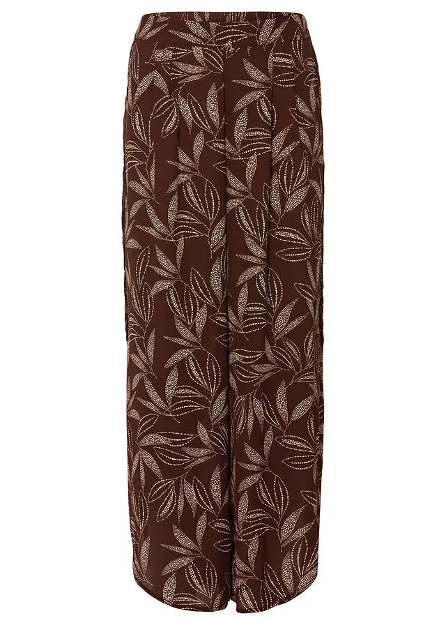 PANTALóN PALAZZO CON ABERTURA MARRóN TIERRABEIGE ARENA ESTAMPADO