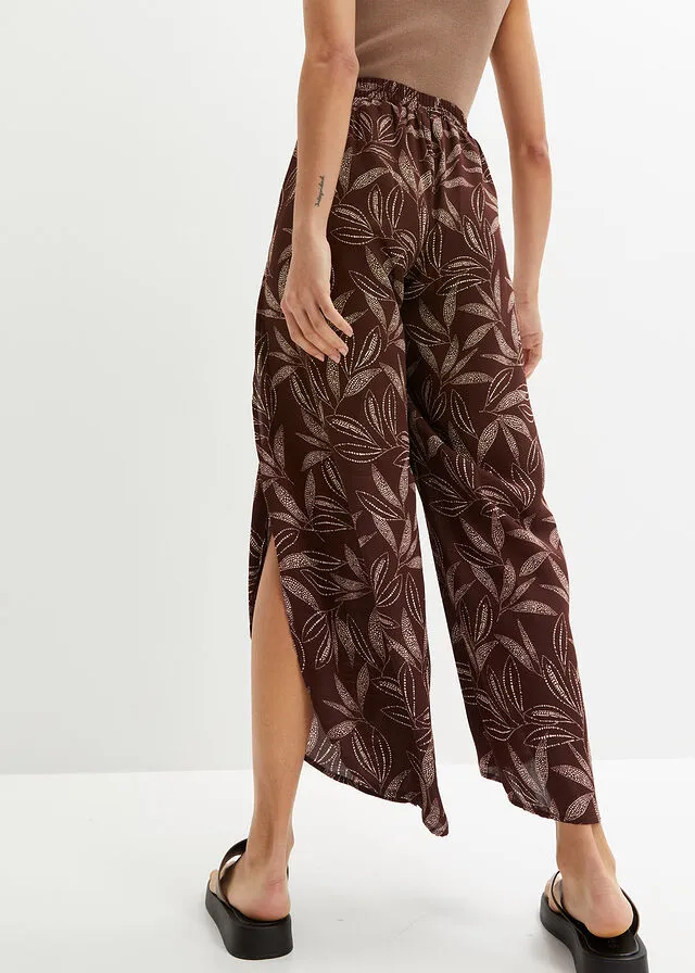 PANTALóN PALAZZO CON ABERTURA MARRóN TIERRABEIGE ARENA ESTAMPADO