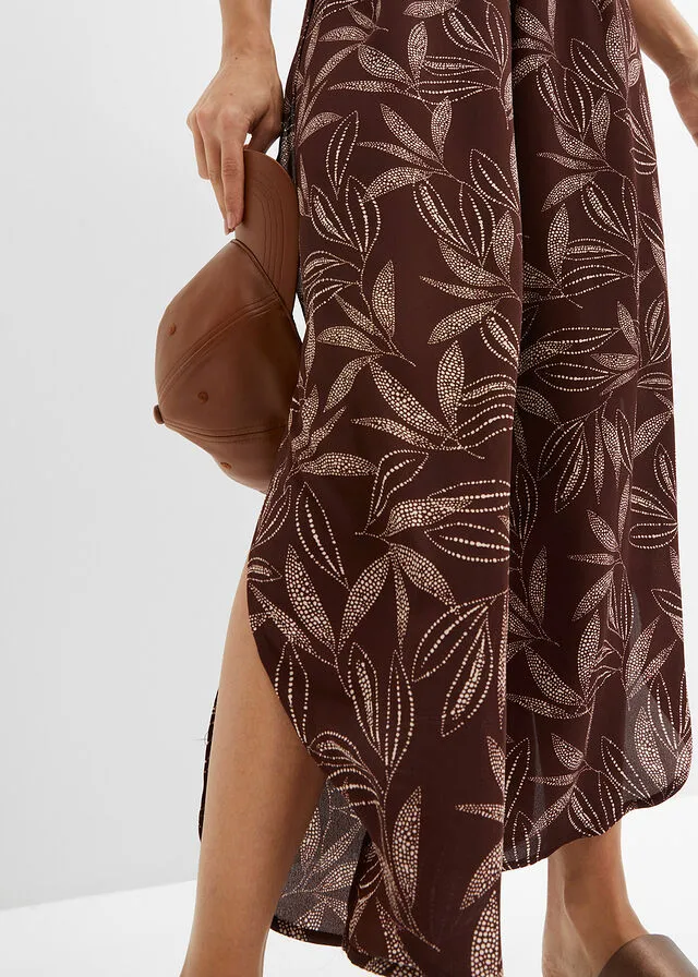 PANTALóN PALAZZO CON ABERTURA MARRóN TIERRABEIGE ARENA ESTAMPADO