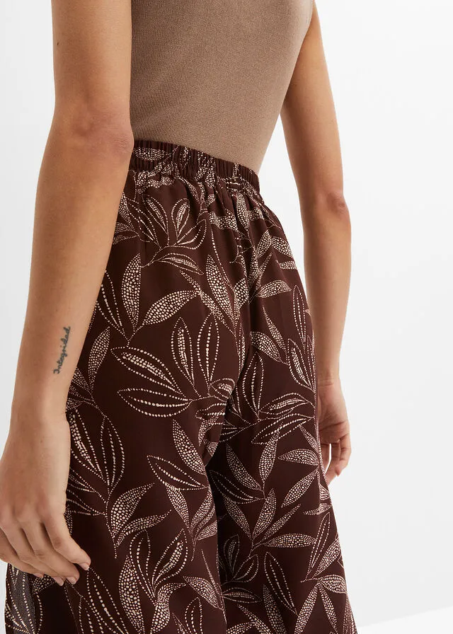 PANTALóN PALAZZO CON ABERTURA MARRóN TIERRABEIGE ARENA ESTAMPADO