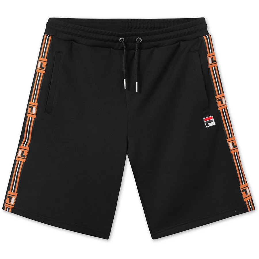 Pantalón Shorts corto FILA chico HALL SHORTS Ref. 687642 Negro y bandas naranjas laterales logo
