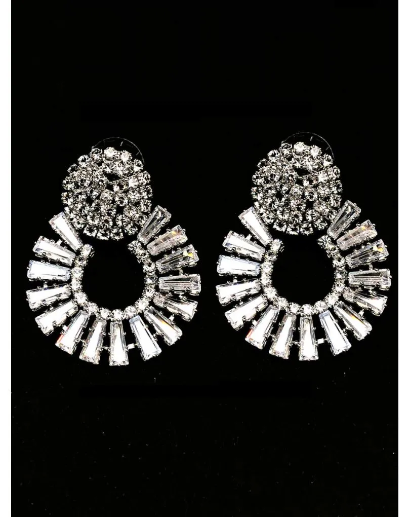 PENDIENTES BODA DE CRISTAL BRILLO ARO DE BAGUETTE Y BOTON