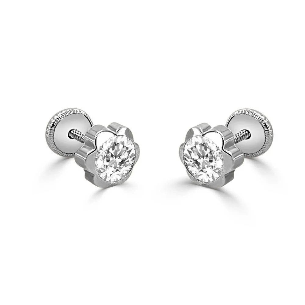 Pendientes de bebé de oro blanco 18k con forma de margarita