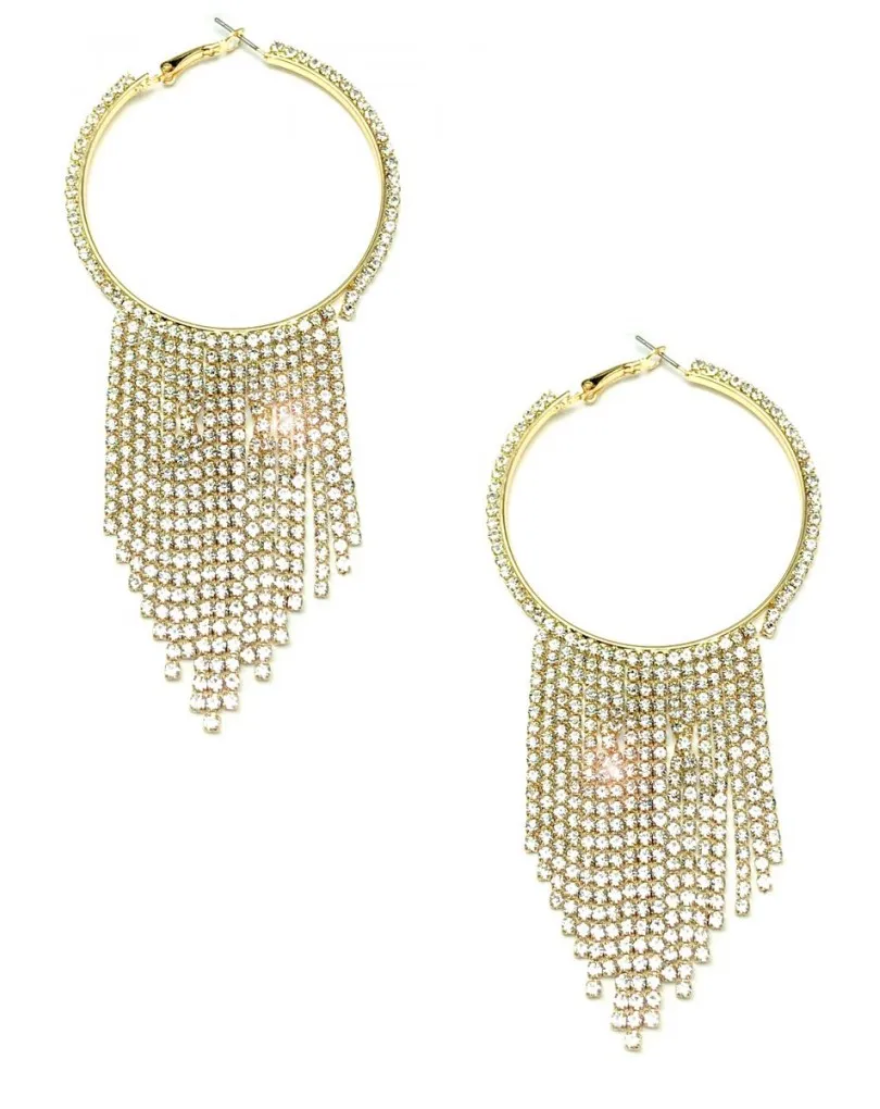 PENDIENTES MUJER DE ARO LARGOS BRILLO DE FIESTA Y BISUTERIA CON CRISTAL MADRID Y ONLINE
