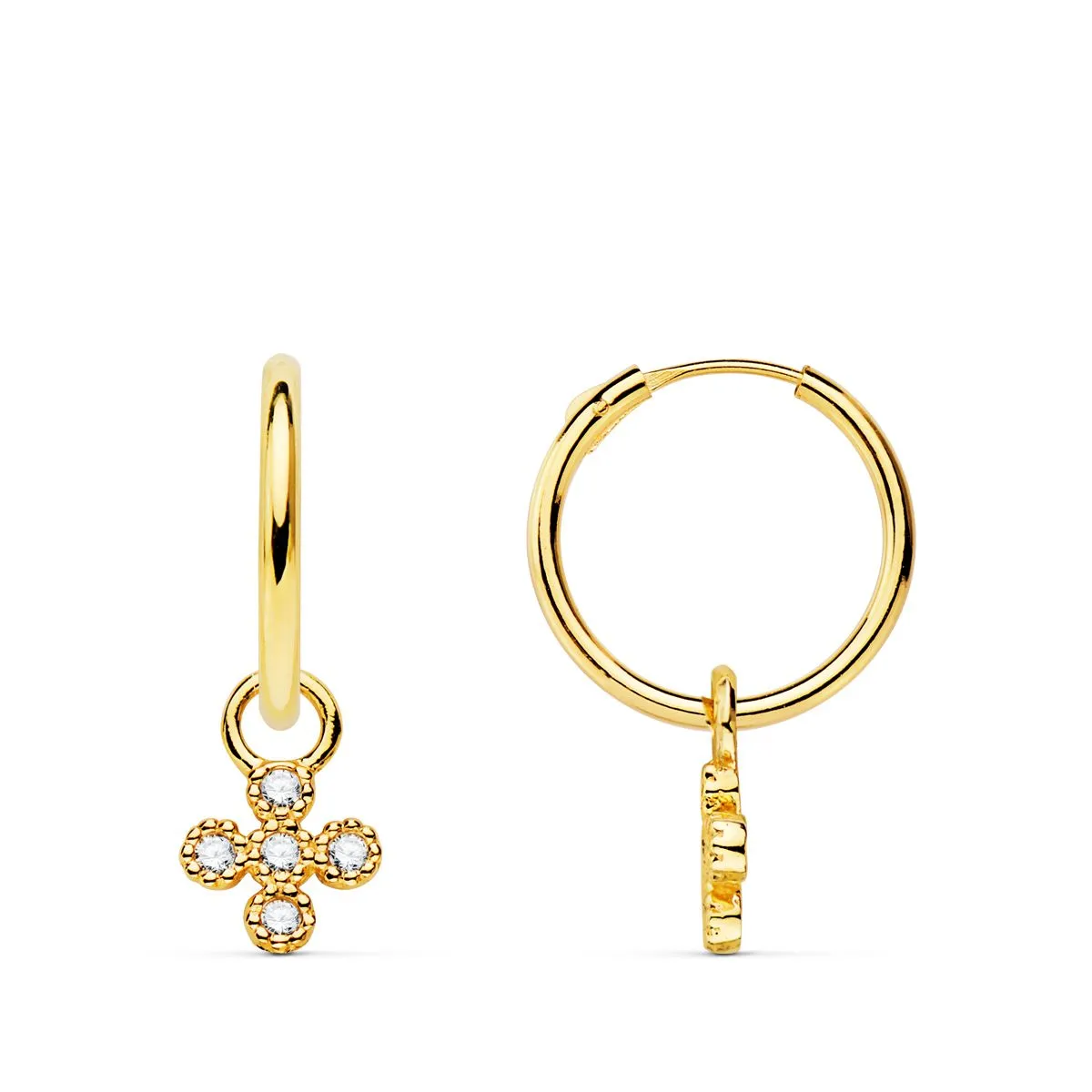 Pendientes Oro Aro con Cruz