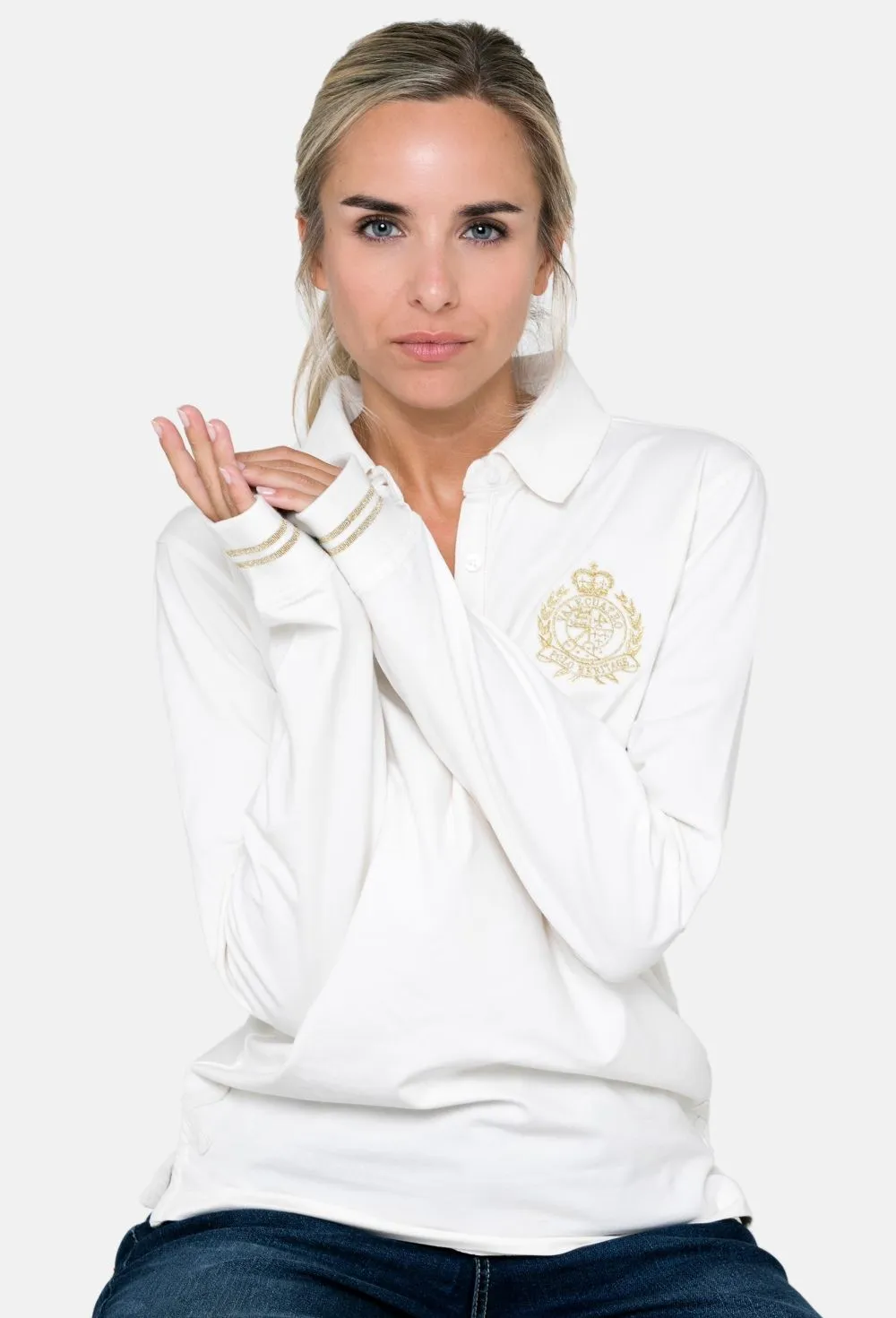 Polo clásico mujer manga larga en beige