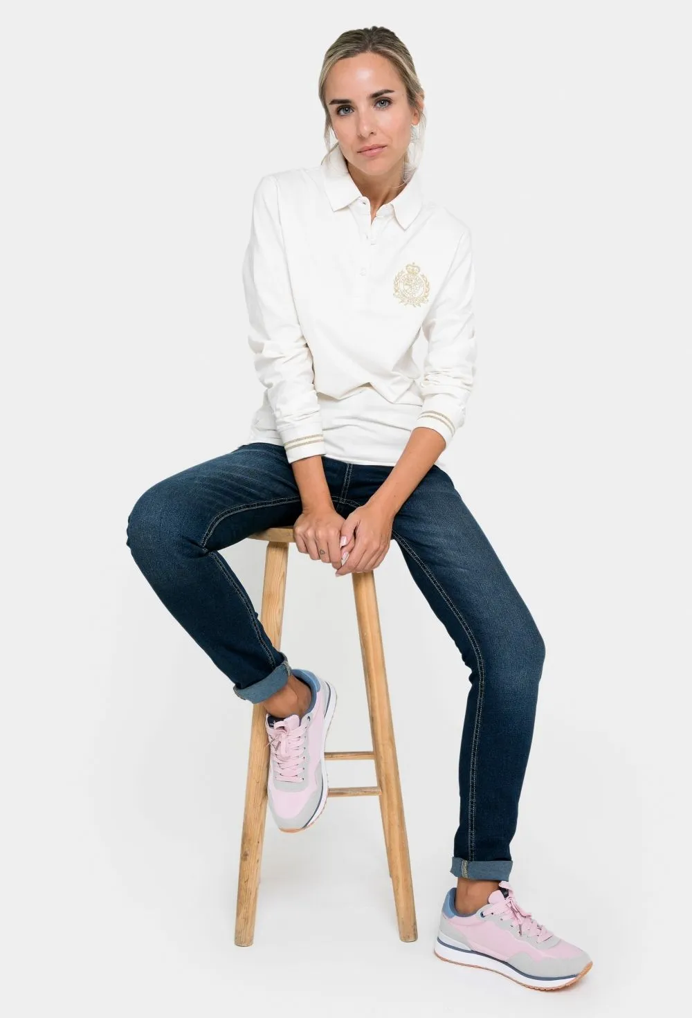 Polo clásico mujer manga larga en beige