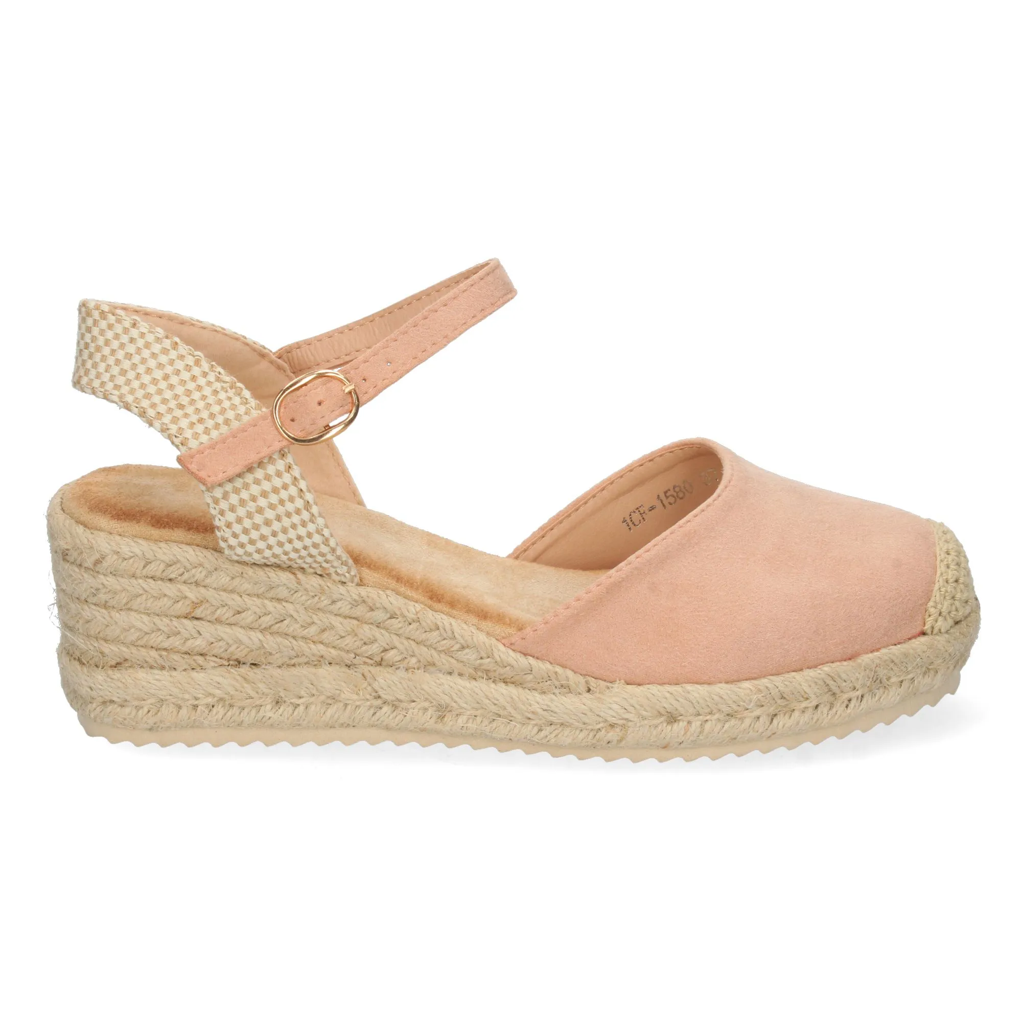 Sandalia de cuña baja en yute mujer color rosa textura