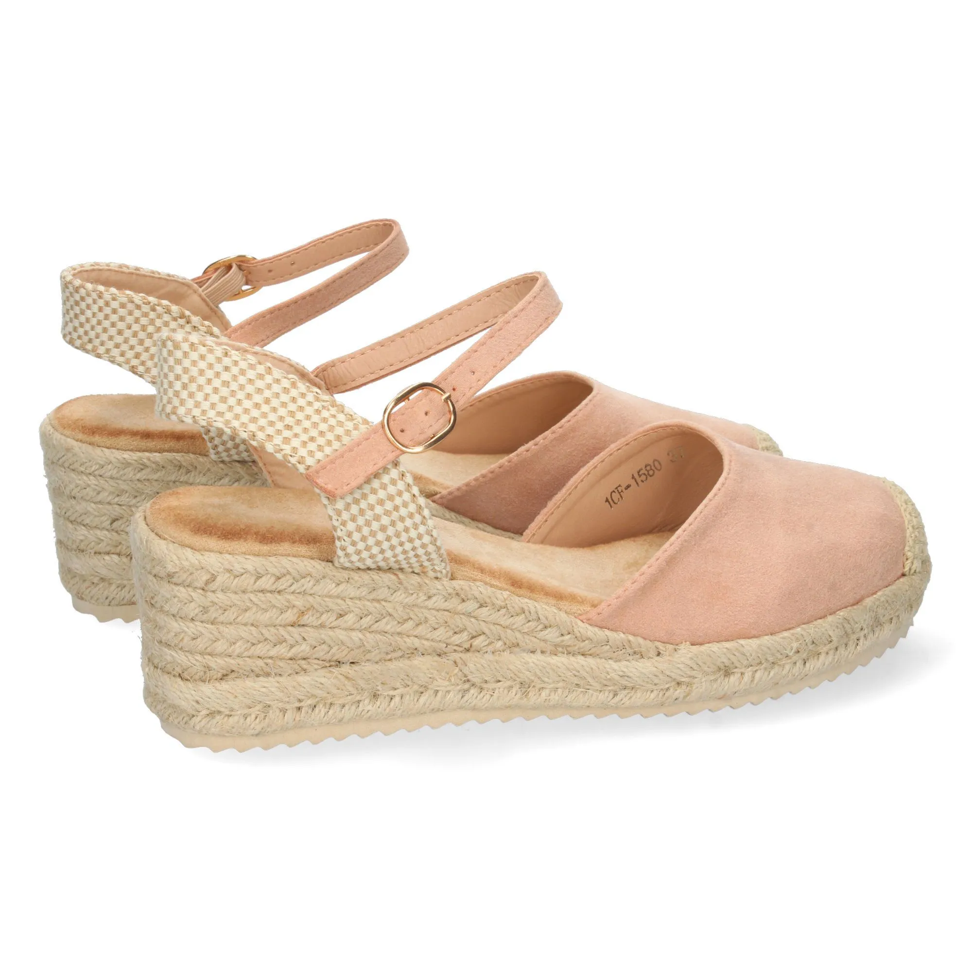 Sandalia de cuña baja en yute mujer color rosa textura