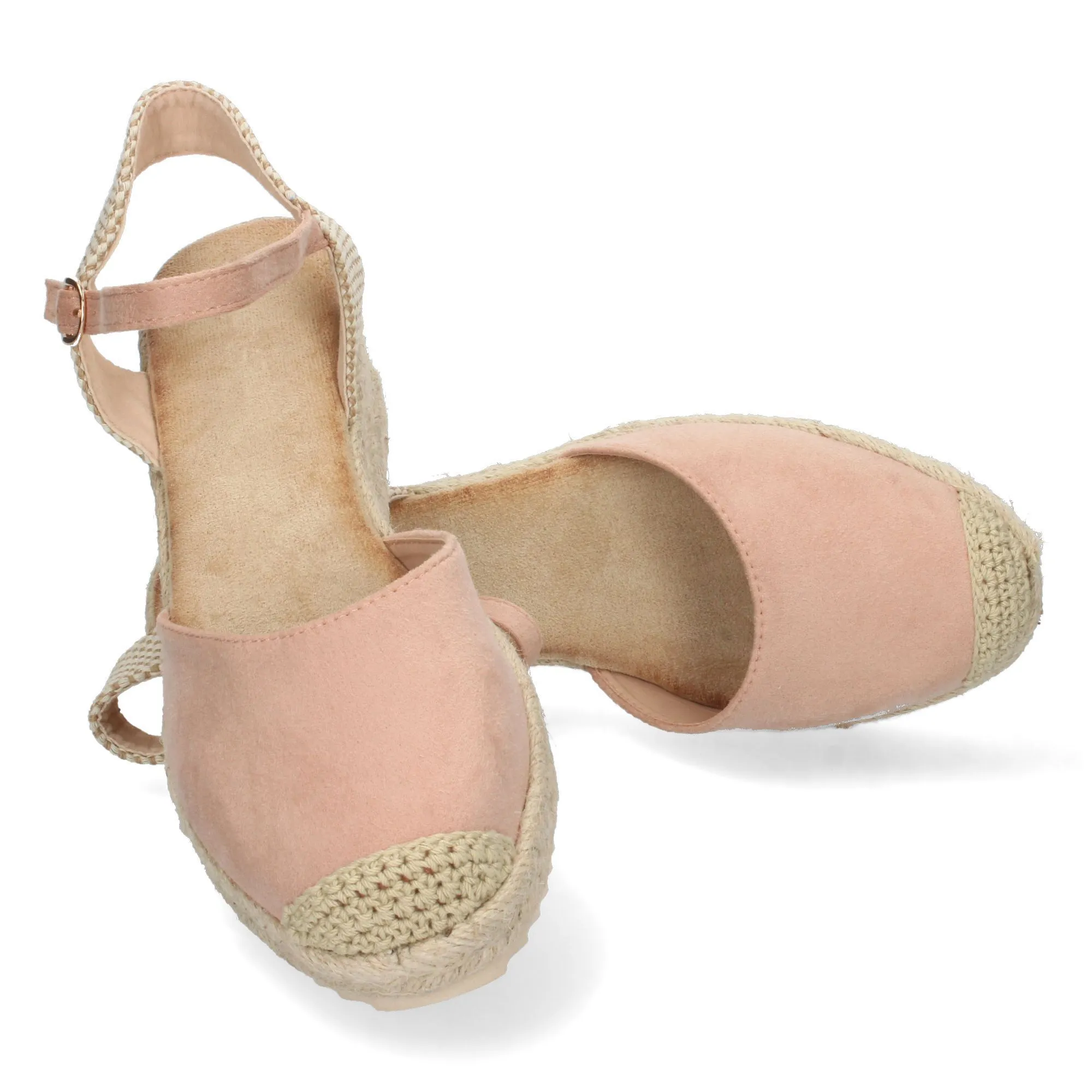 Sandalia de cuña baja en yute mujer color rosa textura