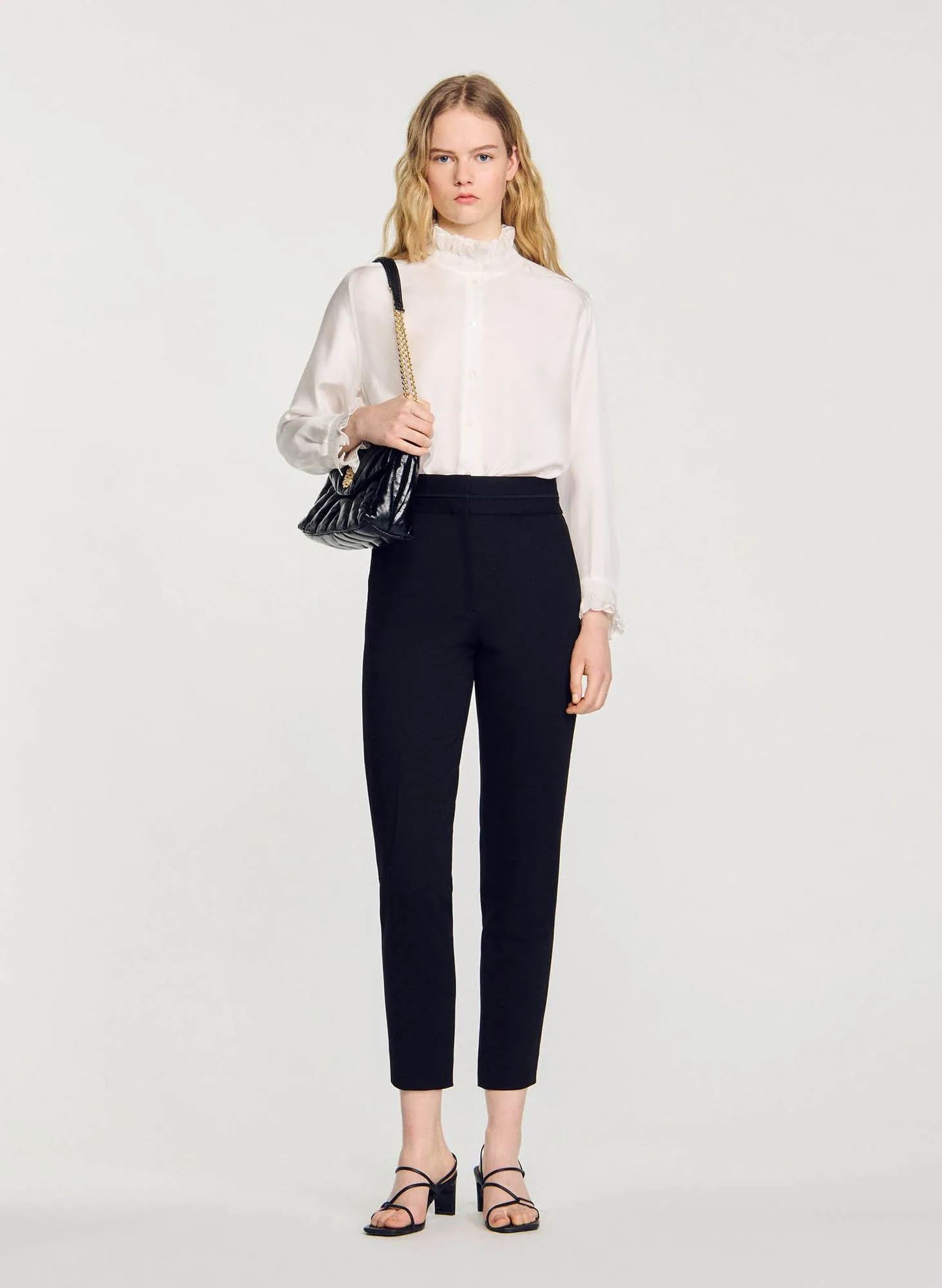SANDRO Pantalón pitillo de talle alto en negro