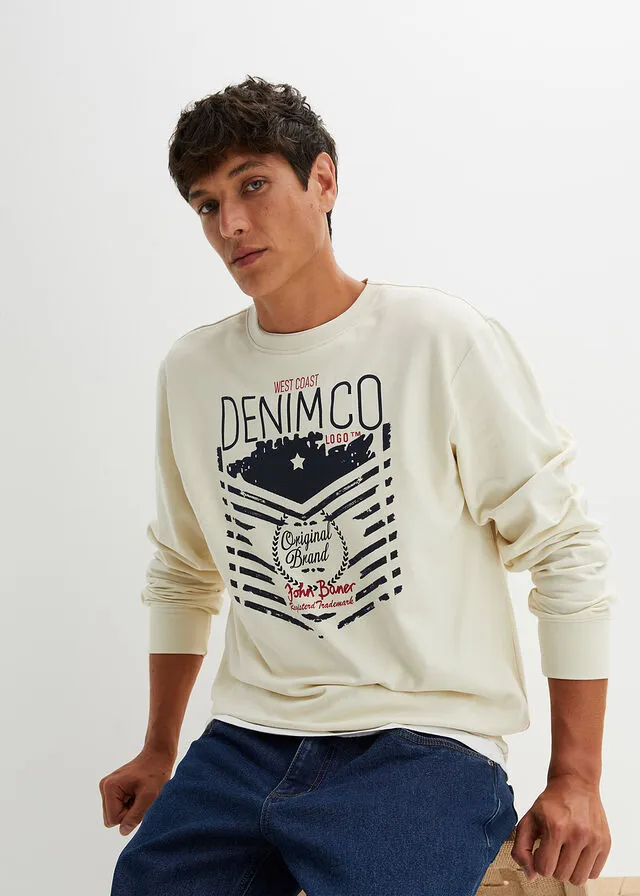 Sudadera Beige jaspeado estampado + azul marino estampado