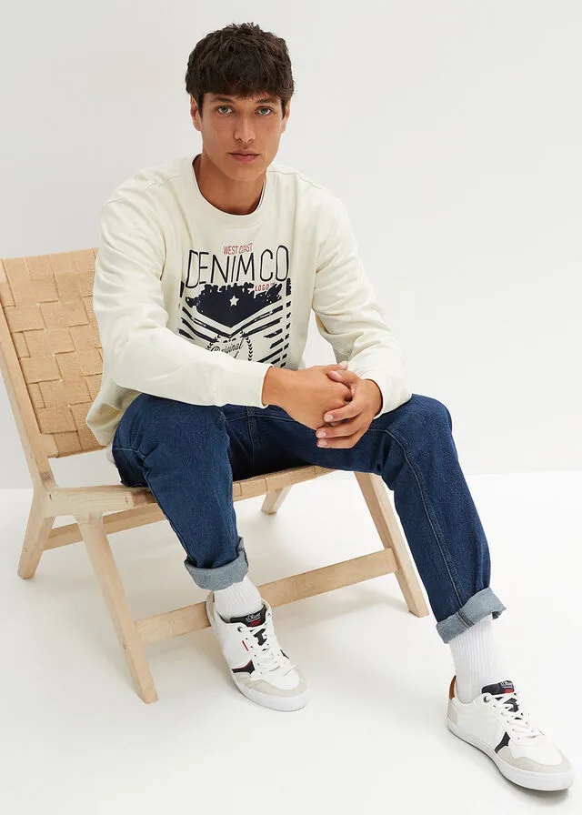 Sudadera Beige jaspeado estampado + azul marino estampado