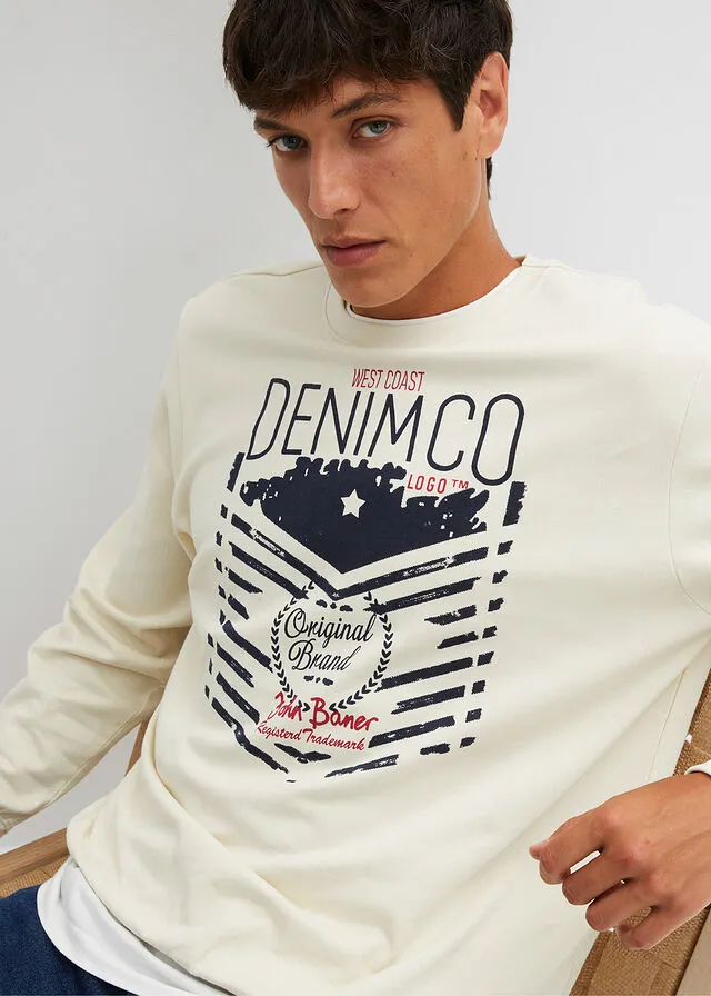 Sudadera Beige jaspeado estampado + azul marino estampado