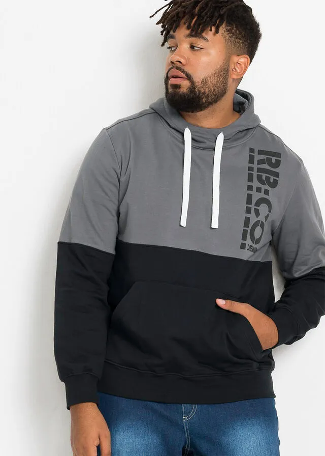 Sudadera con capucha y corte slim Negro/gris humo estampado