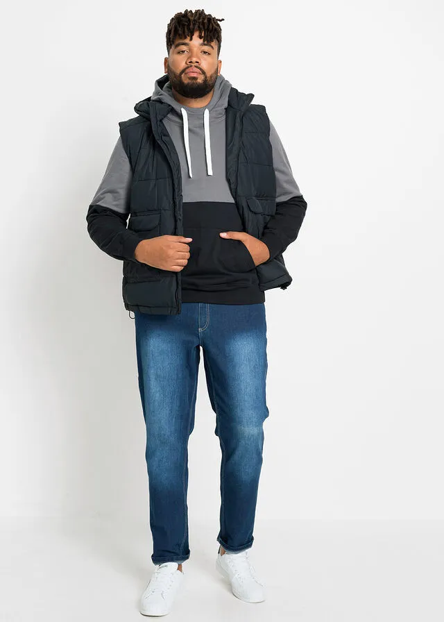 Sudadera con capucha y corte slim Negro/gris humo estampado