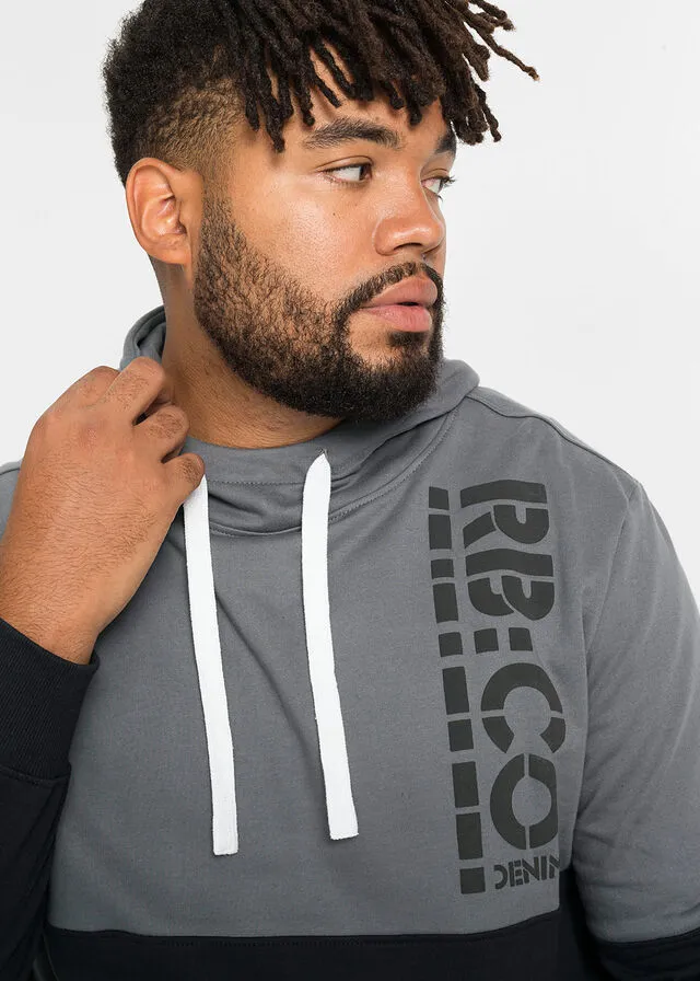 Sudadera con capucha y corte slim Negro/gris humo estampado