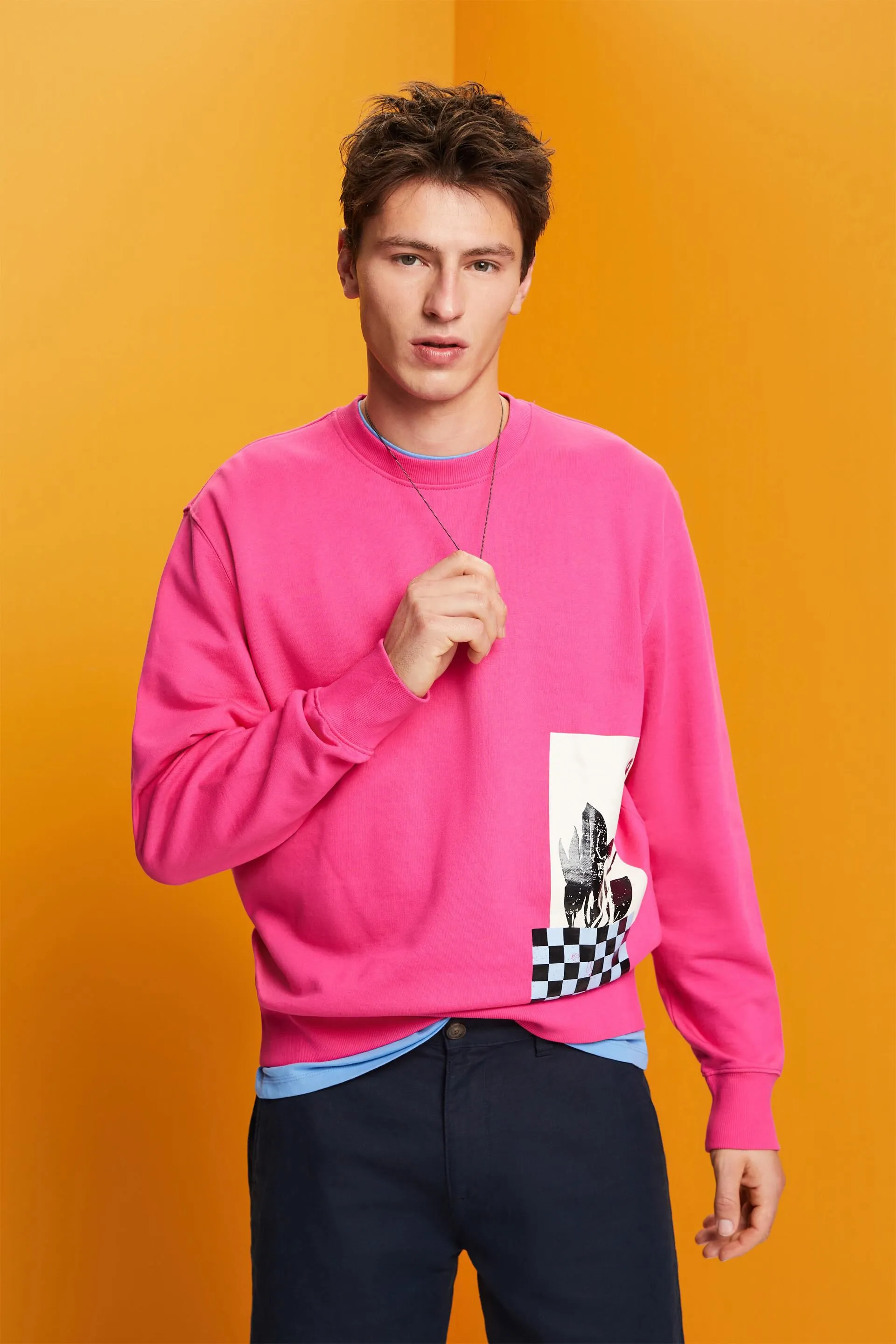 Sudadera de cuello redondo con estampado, 100% algodón